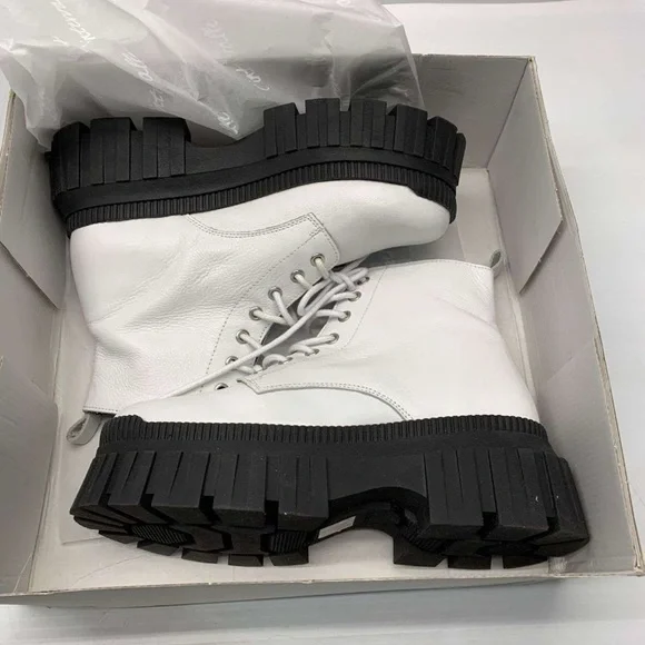 White Leather Combat Boots  L’Intervalle Size 38 - Picture 6 of 16